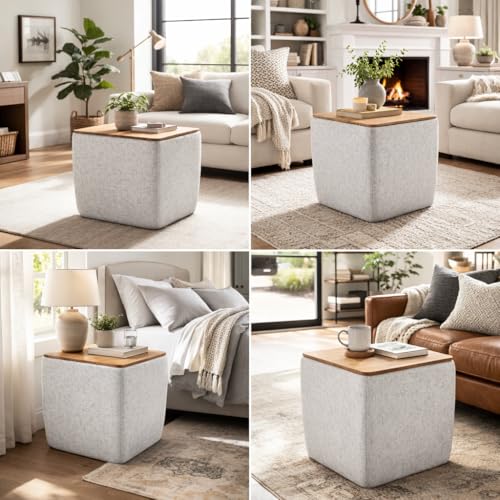 HomePop 19" Storage Ottoman with Wood Top - Gray Woven - color: Gray Woven