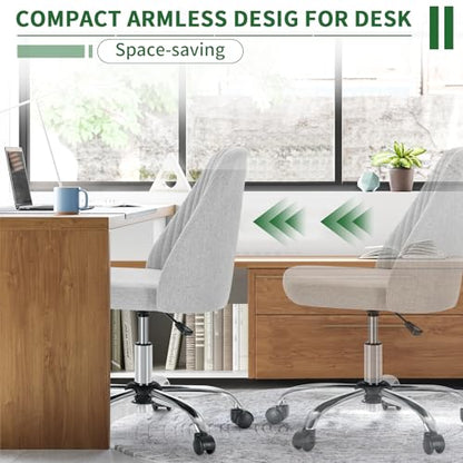 Armless Desk Chair with Comfortable Fabric Cover,Modern Home Office Chairs with Swivel Wheels for Computer Task Chairs Cute Vanity Chairs Adjustable Height for Living Room,Bed Room,Conference Office - color: Grey