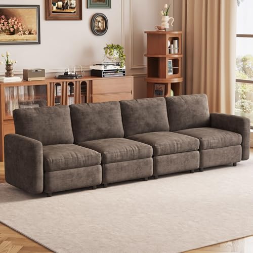 Miuuod 4-Seat Modular Sofa Couch with Ergonomic Cushions, Convertible Sleeper Sectional for Living Room Bedroom Apartment, Brown Cloud Futon Lounge Furniture Set for Small Spaces - color: Brown, style: 4 Seats（4 Seats only）