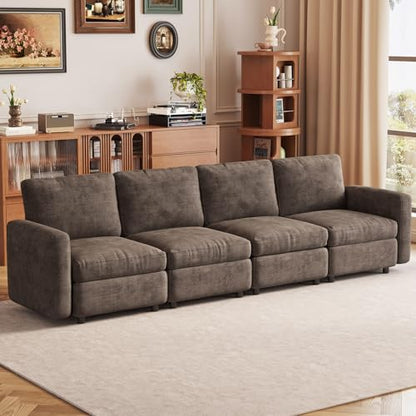 Miuuod 4-Seat Modular Sofa Couch with Ergonomic Cushions, Convertible Sleeper Sectional for Living Room Bedroom Apartment, Brown Cloud Futon Lounge Furniture Set for Small Spaces - color: Brown, style: 4 Seats（4 Seats only）