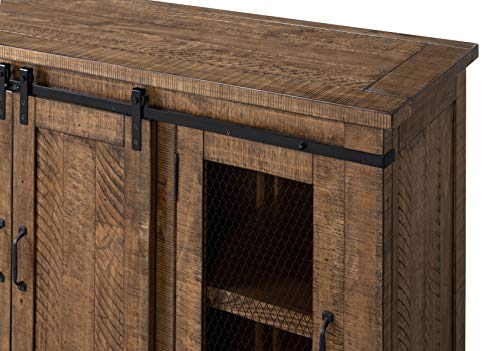 Martin Svensson Home Rustic 65" Wood Entertainment Center, Natural | Solid Pine, TV Stand, Sliding Doors, Adjustable Shelves & Cable Management, for TVs up to 70" - color: Natural