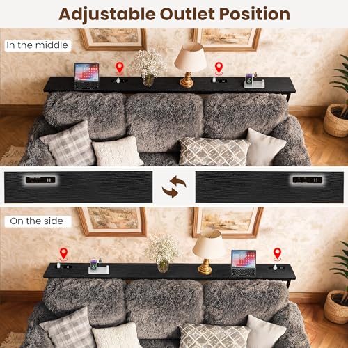 GRLEAF 102 Inch Narrow Sofa Table with Power Outlets, Extra Long Console Table Behind Couch Table with Charging Station, Skinny Entryway Table Thin Table for Living Room, Narrow Spaces (Black) - color: Black, size: 102IN