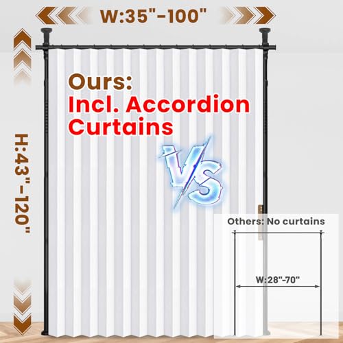 100% Blackout Room Divider Curtains Sets White W100 x L84 in 1 Panel No Drill Curtain Rods(H) 43-120×(W) 35-100 in for Studio Apartment Dorm Office - color: White, size: 100"W x 84"L (Pack of 1)