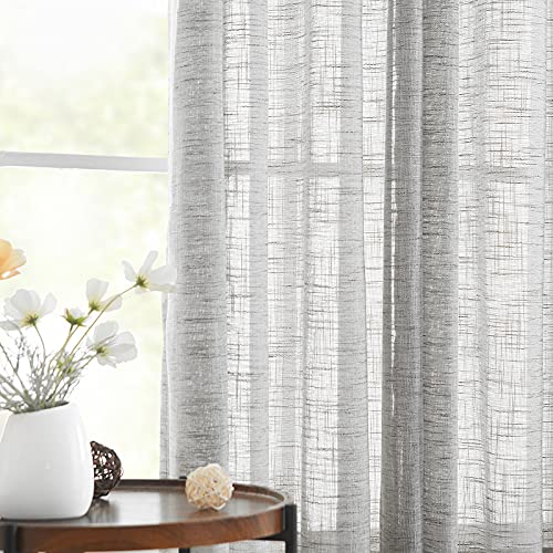 Treatmentex Semi Sheer Grey Curtains for Living Room 84 inch Long Linen Textured Sheer Window Panels for Bedroom Light Filtering Rustic Curtain Drapes Rod Pocket 52" W 2 Panels - color: Soft Grey - Rod Pocket, size: 52"W x 84"L (Pack of 2)