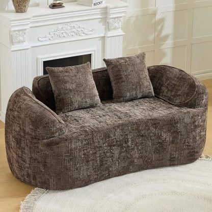 67" Curved Loveseat Sofa with 2 Pillows, Modern Boneless Couch in a Box, Small Cloud Loveseat for Bedroom Small Space Apartment Living Room, Memory Foam, Chenille, No Assembly (Brown) - color: Brown