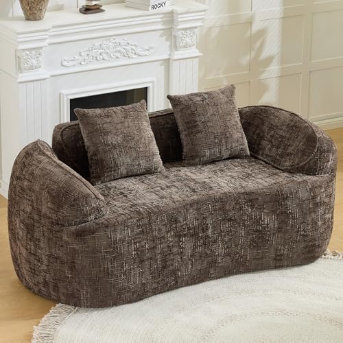 67" Curved Loveseat Sofa with 2 Pillows, Modern Boneless Couch in a Box, Small Cloud Loveseat for Bedroom Small Space Apartment Living Room, Memory Foam, Chenille, No Assembly (Brown) - color: Brown