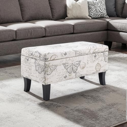 Convenience Concepts Designs4Comfort Winslow Storage Ottoman Bench 32" - Transitional Upholstered Footstool & Seat, for Living Room, Entryway, Hallway, & Bedroom, Butterfly Fabric - color: Butterfly Fabric