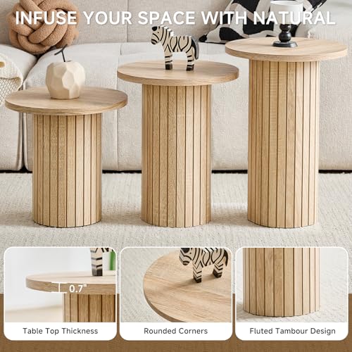 Round Nesting Coffee Table Set of 3 Mid Century Modern Wood Round Coffee Tables with Flexible Small Boho Circle End Table for Space Saving Living Room Comedor Home Office Bedroom(Natural) - color: 3pcs Natural