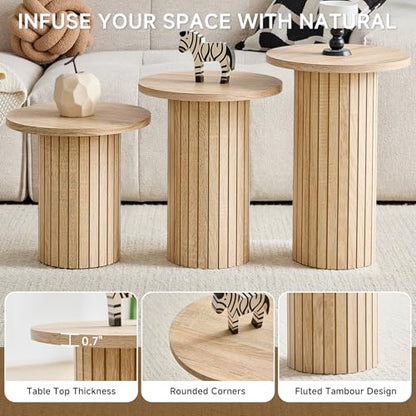 Round Nesting Coffee Table Set of 3 Mid Century Modern Wood Round Coffee Tables with Flexible Small Boho Circle End Table for Space Saving Living Room Comedor Home Office Bedroom(Natural) - color: 3pcs Natural