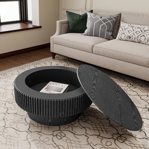 JUSTONE 31.5" Round Coffee Table,Farmhouse Wood Coffee Table with Storage for LivingRoom,Apartment,Office,Black - color: 31.5'' - Black-6