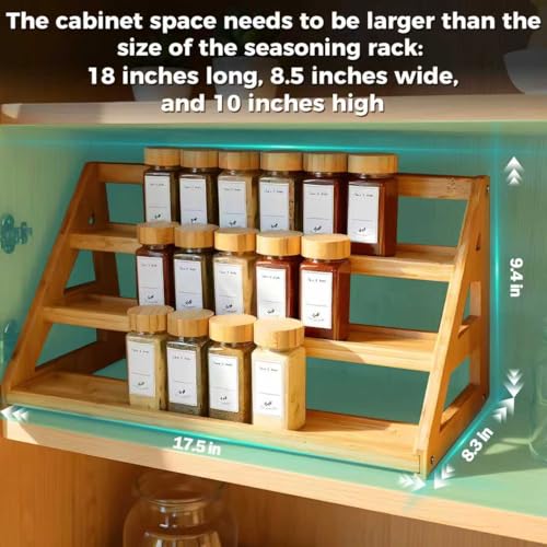 Spice Rack, Spice Organizer -3 Tier Bamboo Spice Racks, Solution for Spice Storage in Kitchens, Countertops，Storage Rooms and Other Places - size: Large