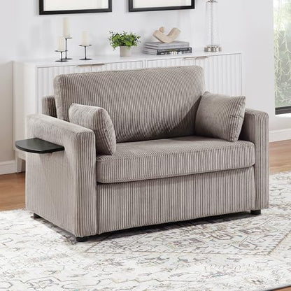 Twin Sofa Bed Sleeper Loveseat with Foldable Mattress USB, Grey+Brown | Space-saving bed for guest room or apartment, compact footprint, easy pull-out design, convenient device charging - color: Grey+brown