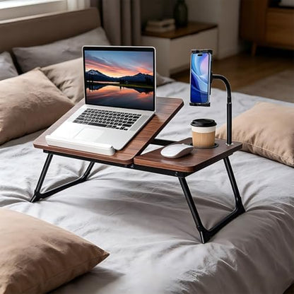 wishacc Lap Desk for Bed, Foldable Laptop Bed Tray Table with Independent Adjustable Tablet & Phone Stand, Portable Work from Couch Desk Tray with Mouse Area, Computer Laptop Holder for Recliner Sofa - size: Medium