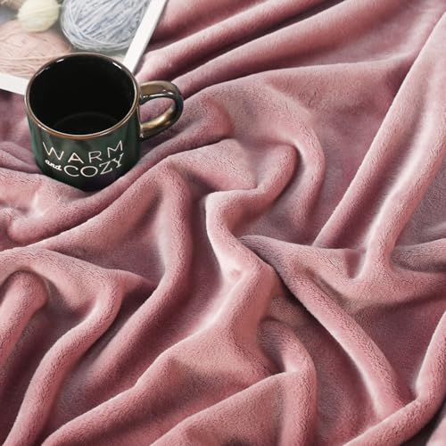 TASTHROW Pink Throw Blanket 50x60 Inches | Soft Plush Cozy Fleece Flannel Throw Blanket, Lightweight Warm Throws for Bed, Couch, Bedroom and Living Room, All Seasons - color: Pink, size: 50"x60"