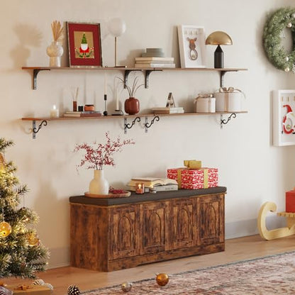 Long Wall Shelves, 47.3Inch Wooden Wall Mounted Shelves, Set of 2 | Large Floating Book Shelf, Metal Brackets, Easy Assembly, Max Load 33lbs, Wall Storage Ledges, Bedroom/Bathroom, Rustic Brown - color: Rustic Brown, size: 47.3 Inch