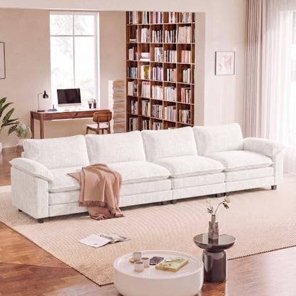 Homall 158.6" Cloud Couch, Modular Sectional Sofa, White | Comfy Chenille, Double Layer Cushions, 4 Seat, Sturdy Frame, High-Density Foam, Easy Assembly, Oversized Sofa for Living Room - color: White, size: Linear Sofa