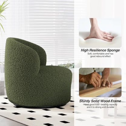 FiveWillowise Swivel Accent Chair, 360° Small Round Barrel Chairs, Modern Cozy Sherpa Padded Armchair for Living Room, Bedroom, Waiting Room, Office, Moss Green - color: Moss Green, size: 1 PC