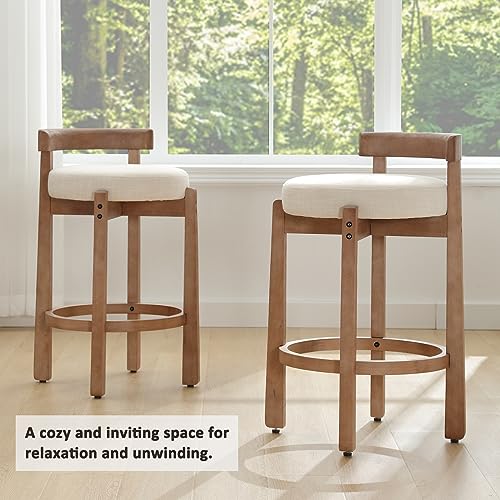 HEAH-YO Mid Century Modern Bar Stools Set of 8, 26.5" Counter Stools with Back, Linen Upholstered Barstools with Solid Wood Legs Bar Chairs for Kitchen Island Dining Room, Beige - color: 26.5" Beige Linen, size: Counter Height - Set of 8
