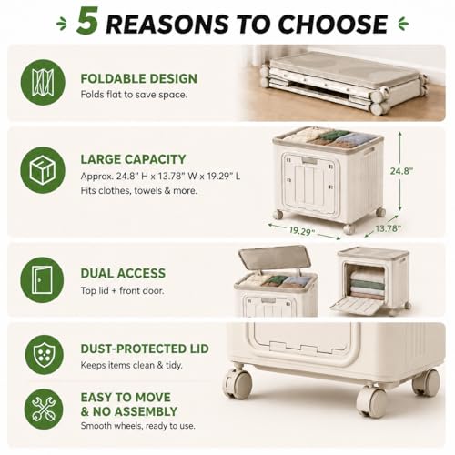 UFORU Rolling Laundry Hamper, Large Capacity with Lid & Wheels for Laundry | Collapsible Design, No Assembly Required, Easy Mobility, Space-Saving Storage, Durable Plastic Build, Ideal for Bedroom