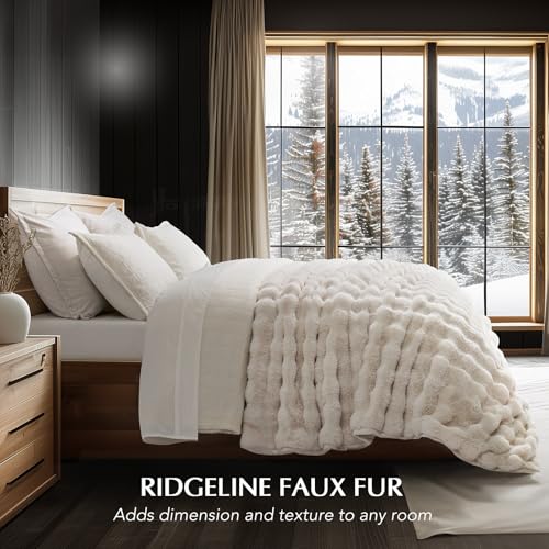 Faux Rabbit Fur Bubble Throw Blanket, 90"x90", Ivory White | Ultra Soft, Luxury Faux Rabbit Fur Throw, Thick Warm Bubble Blanket, Cozy Fluffy Reversible, for Bed, Couch, Chair, Sofa - color: Ivory White, size: 90"x90"
