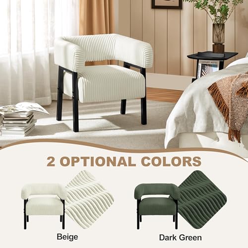 Yaheetech Accent Living Room Chair with Pocket Coiled Seat Set of 1 | Sofa Armchair | Barrel Chair | Corduroy | Comfy | Modern | Small Space | Bedroom | Reading | Beige - color: Beige