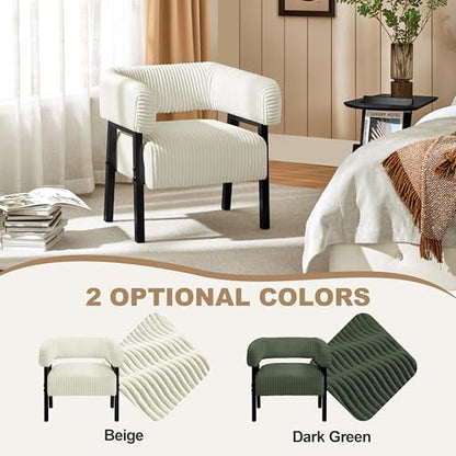 Yaheetech Accent Living Room Chair with Pocket Coiled Seat Set of 1 | Sofa Armchair | Barrel Chair | Corduroy | Comfy | Modern | Small Space | Bedroom | Reading | Beige - color: Beige