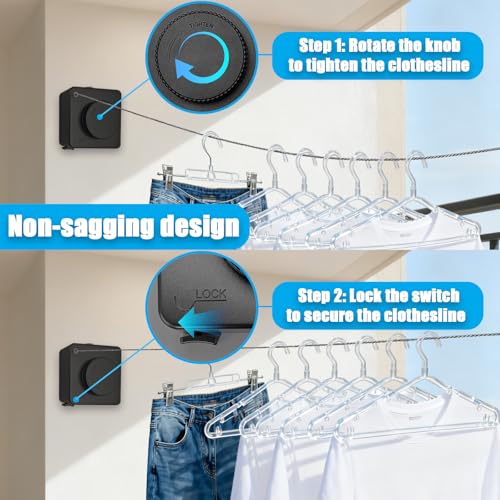 Retractable Clothesline, Non-Sagging Wall Mounted Laundry Line, Space-Saving Stainless Steel Clothes Line, Heavy Duty Drying Rack 15.6 Ft for Apartment, Dorms, RV & Travel (Black) - color: Black