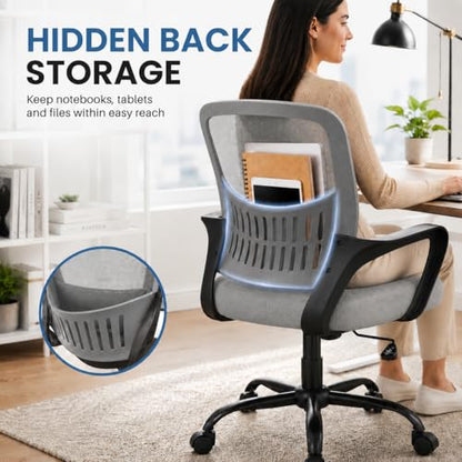 Ergonomic Office Chair, Home Office Desk Chair, Game Chair with Lumbar Support, Breathable Mesh Chairs, Swivel Desk Chairs for Computer, Home, Office, 360° Swivel (Grey) - color: Grey With Fixed Armrest