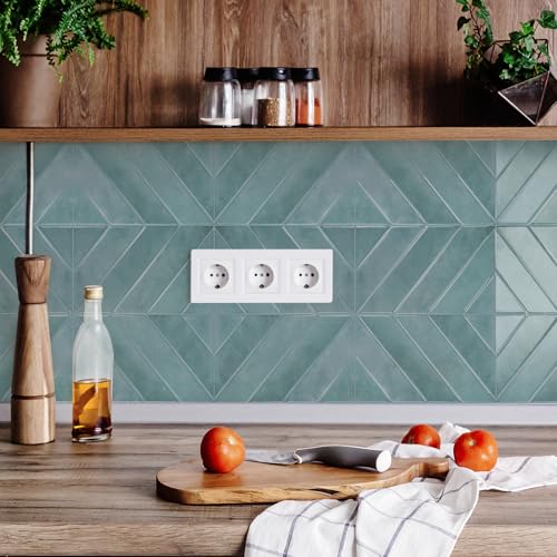 STICKGOO Herringbone Peel and Stick Backsplash, Blue Teal, 10 Sheets | 12.6 x 9.7 in, Thicker Rectangular Vinyl Stick-On Wall Tiles, Easy Alignment, Waterproof, Easy to Clean, Kitchen/Bathroom - color: Blue Teal, size: Pack of 10