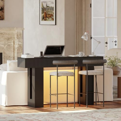 60-Inch Long Entryway Table with Built-in Power Outlet and App & Button-Controlled RGB Light, Thick Wood Farmhouse Console Table for Behind Sofa, Narrow Hallway, Living Room, Foyer, Entrance, Black - color: Black, size: 60 Inch