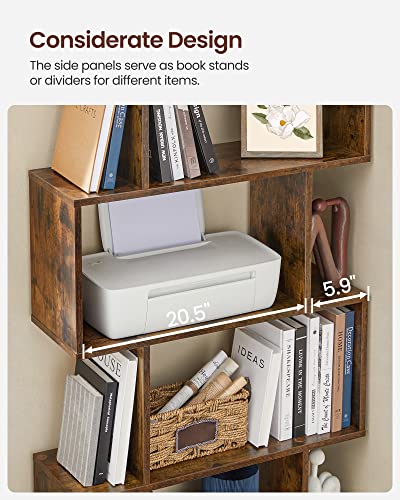 VASAGLE Custos Collection - Bookshelf, 5-Tier Bookcase, Tall Display Shelf, Freestanding Storage Shelf, Room Divider, for Home Office, Living Room, Bedroom, Study, Rustic Brown ULBC62BXS - color: Rustic Brown, style: 5-Tier (27.6"W)