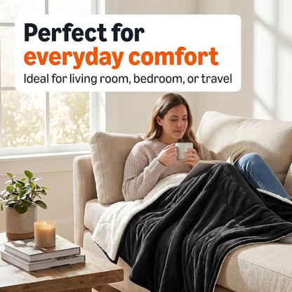 Amazon Basics Reversible Sherpa Throw Blanket, Warm, 50"x60", Black - color: Black, size: Throw (50"x60")