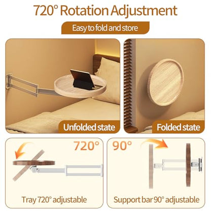 Wall Mounted Folding Round Table,11Inch Small Foldable Retractable Wooden Coffee Table Tray Fold Down Wall Desk Flip-Out Design Nightstand for Bedroom Living Room Balcony (Natural) - color: Natural