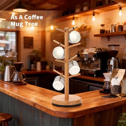 BAMBANG Mug Holder, 360° Rotating Mug Tree Holds 8 Coffee Cups, Space Saving Mug Rack with Stable Base for Kitchen Coffee Bar - color: Natural
