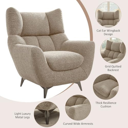 34.6" Oversized Accent Chairs with WingBack, Set of 2, Teddy Camel | High Back, Wide Armrests, Metal Legs, Cozy Deep Seat Armchair , Reading Chair for Living Room, Bedroom, Apartment, Office - color: Camel, size: Set of 2