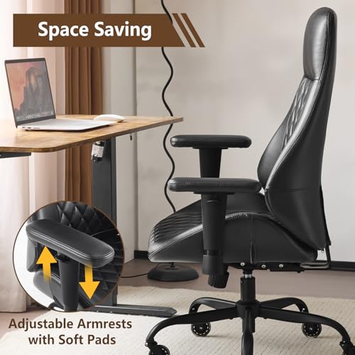 YFO Home Office Desk Chair High Back Office Rubber Chair Casters Ergonomic Computer Chair with Lumbar Support Adjustable Height Rolling Swivel Chair Executive Task Armrests, Black PU - color: Black, size: High Back