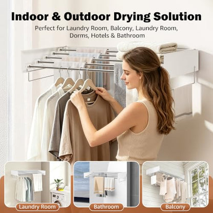 Wall Mounted Drying Rack 32" – Foldable Clothes Drying Rack Wall Mounted, 65 LBS Laundry Rack Wall Mounted, Retractable Clothes Rack for Laundry Room, Indoor & Outdoor Space Saver, 5 Rods, White - color: White