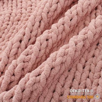 WESHIONGOO Chunky Knit Blanket Throw for Couch Bed 51"×63" Pink | 100% Handmade Knitted Throw blankets Fluffy Soft Blanket With Jumbo Chenille Yarn Thick - color: Pink, size: 51"x63"(Large Size Throw)
