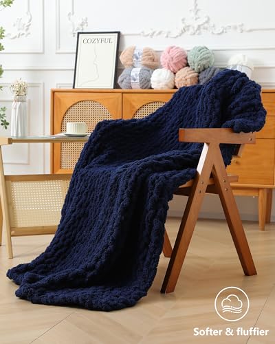 Cozyful Chunky Yarn for Hand Knitting, #9 Thick Jumbo Big Chunky Yarn for Crocheting, Super Chunky Knit Blanket Yarns, Large Chunky Chenille Yarns, 8 Pack (30 yds 8 oz Each Skein), Navy Blue - color: Navy Blue