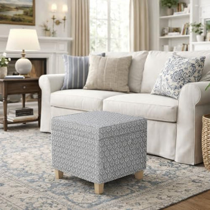 HomePop 18" Classic Square Storage Ottoman - Light Grey Print - color: Light Grey