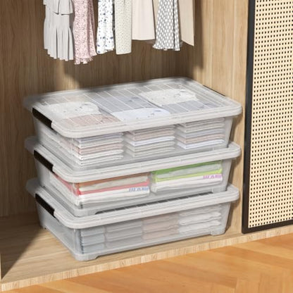 Under Bed Storage Bins With Wheels, 40 Quart, 3 Pack | Clear Plastic Rolling Storage Containers With Lids, Low Profile Space Saver for Clothes, Shoes, Blankets - size: 40 Quart