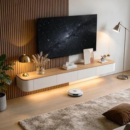 Floating TV Stand Wall Mounted Floating Entertainment Center 47-118 in with LED and Drawers & Cable Management, Modern Wood Media Console Under TV for Living Room Bedroom and Home(Wood White,63IN) - color: Wood White, size: 63IN