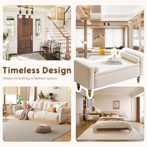 Large Storage Ottoman Bench, 45.7" Linen Upholstered Entryway Bench with Solid Wood Legs, End of Bed Bench, Shoe Bench, Ottoman Storage Chest for Bedroom/Living Room/Entryway,Beige - color: Beige