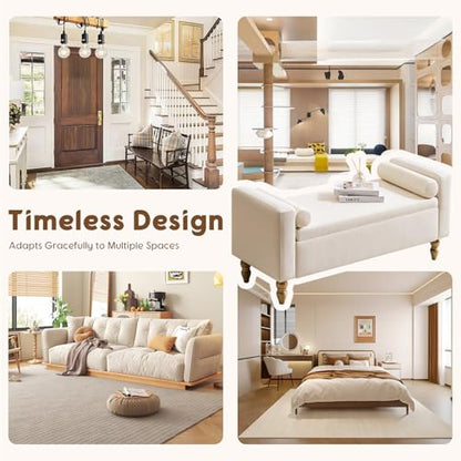 Large Storage Ottoman Bench, 45.7" Linen Upholstered Entryway Bench with Solid Wood Legs, End of Bed Bench, Shoe Bench, Ottoman Storage Chest for Bedroom/Living Room/Entryway,Beige - color: Beige