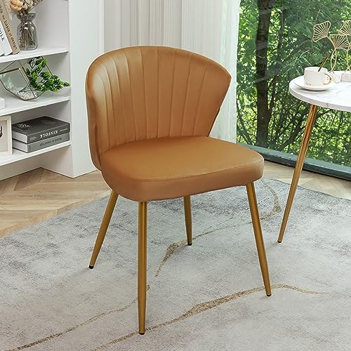 GDFStudio 31" Modern Velvet Accent Chair, Comfy Lounge Chair, Upholstered Side Chair with Channel Tufted Back, Gold Metal Legs, Armless Reading Chair for Living Room Bedroom Small Spaces, Brick Yellow - color: Brick Yellow + Polyester