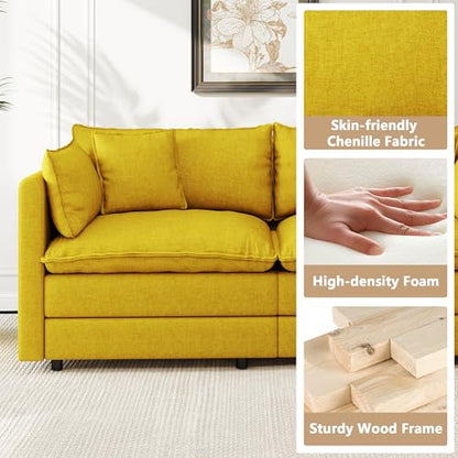 Aoowow Modular Sectional Sofa Modern Convertible Loveseat Couch,76 Inch Deep 2-Seater Sofas Comfy Chenille Cloud Sofas and Couches with Pillows for Living Room Apartment（Yellow） - color: Yellow, size: 2 Seat