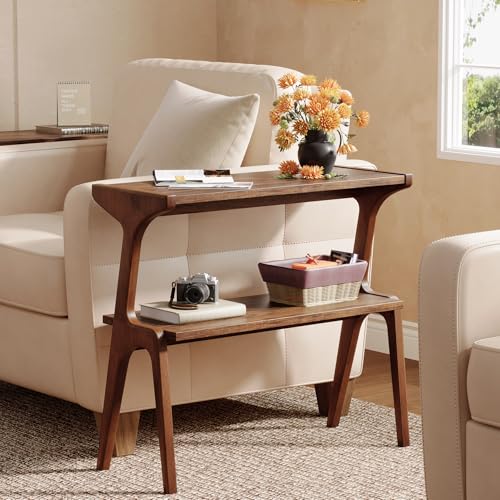 Solid Wood End Table | 2-Tier Side Table with Storage Shelf, Bedside Table for Sofa, Living Room, Bedroom, Small Space, Easy Assembly, Rustic Brown - color: Rustic Brown
