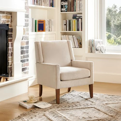 COLAMY Modern Wingback Living Room Chair, Upholstered Fabric Accent Armchair, Single Sofa Chair with Lounge Seat and Wood Legs for Office/Bedroom/Reading Spaces, Beige - color: Beige, size: Set of 1