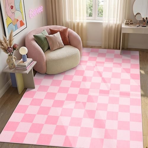 GarveeHome Checkered Pink 3x5 Washable Girls Rug Low-Pile Nursery Bedroom | Pink and White Small Area Rug for Bathroom Entryway Non-Slip Soft Stain Resistant Geometric Rugs TPE Backing - color: Blush Pink, size: 3' x 5' (Rectangular)