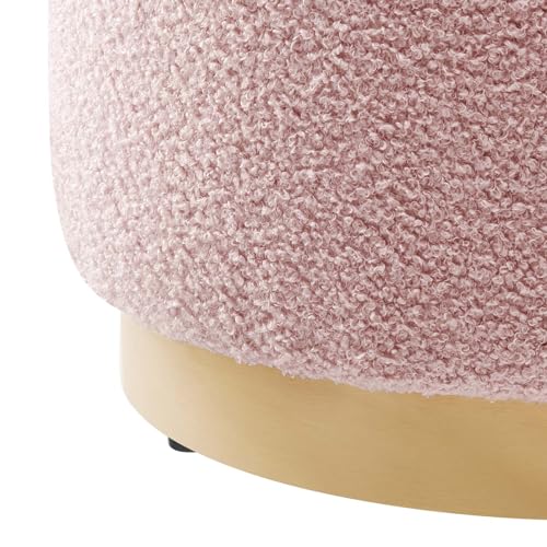 Modway Tilden 16 Inch Round Soft Sherpa Fabric Upholstered Ottoman in Blossom Natural - Small Ottoman Foot Rest with Rubberwood Plinth Base - Living Room Ottoman Side Table - Sherpa Ottoman Footstool - color: Blossom Natural